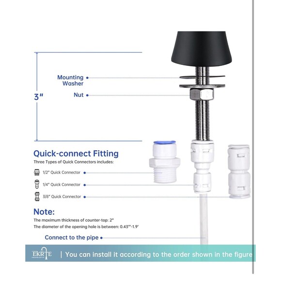 EKRTE Drinking Water Faucet Kitchen Bar Sink Matte Black and Champagne Gold - Picture 12 of 16